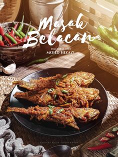 the cover of masala belocata is shown on a plate with peppers and other vegetables