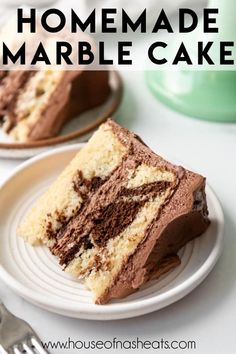 a slice of homemade marble cake on a plate