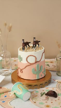 dessert ideas for kids parties 3rd Birthday Party Horse Theme, Horse Theme Desserts, Wild One Horse Birthday, Spirit Birthday Party Ideas Cake, Simple Western Birthday Cake, Western Horse Birthday Party, Yee Haw Birthday Party, Horse Third Birthday Party, Wild Horse Birthday Party