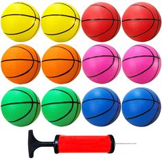 PRICES MAY VARY. ☉12 Pack:Set includes 6 different colors basketball(orange,green,pink,blue,red,yellow)and air pump,the diameter of the ball is 5 inch(inflated).Ideal size for toddlers and kids to play in the pool and beach.The included inflator is easy for you to inflate balls and convenient to use. ☉Rubber material:Our mini inflatable basketballs are made of high quality of rubber material,durable and lightweight,suitable for childs to play.These mini balls are also great for adults to stress Mini Basketball Hoop, Mini Basketball, Basketball Party, Mini Basketballs, Game Party, Sports Game, Beach Sports, Sports Toys, Basketball Hoop