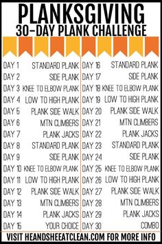 a black and white poster with the words planks giving 30 days of plans - thanks giving