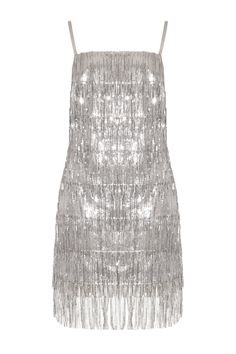 SILVI. Let it all go, see what stays.   Dazzle and enchant with our SILVI Silver Sequin Fringe Mini Cocktail Dress. This show-stopping garment takes the iconic cocktail dress to a whole new level, radiating elegance and glamour in every step you take. The SILVI Silver Cocktail Dress is designed to make you the center of attention. Adorned with mesmerizing silver sequins, it glistens with an ethereal quality that captures the light and infuses your look with a captivating brilliance. Composition: 100% polyester, 100% viscose lining.  Care: cold hand wash, cool iron only, dry cleanable. Silver Costume Ideas, Silver Fringe Dress, Beyonce Costume, Concert Clothes, Festival Fits, Silver Cocktail Dress, Let It All Go, Fringe Mini Dress, Silver Cocktail