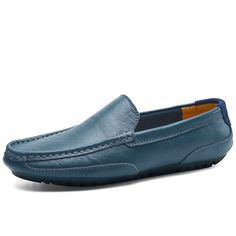 • Season: Spring/Autumn• Upper-Genuine Leather Type: Cow Leather• Outsole Material: Rubber• Closure Type: Slip-On• Fit: Fits true to size, take your normal size• Pattern Type: Solid• Feature: Breathable• Feature: Massage• Insole Material: Rubber• Width Options: D - Medium / E - Wide• Shipping Worldwide • Import Product• Item # 32637283 Blue Leather Loafers For Fall, Slip-on Round Toe Driving Shoes, Casual Blue Dress Shoes For Spring, Casual Driving Loafers With Round Toe, Casual Driving Slip-ons With Round Toe, Slip-on Round Toe Driving Moccasins, Formal Loafers Men, Woven Leather Shoes, Italian Shoes For Men