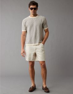 White Relaxed Fit Knit T-shirt, Relaxed Fit Knit T-shirt With Short Sleeves, Short Sleeve Textured Knit T-shirt, Beige Summer Tops With Ribbed Neckline, Summer Crew Neck T-shirt For Casual Gatherings, Spring Crew Neck T-shirt With Textured Knit, Relaxed Fit Textured Knit Cotton Tops, Textured Knit Crew Neck T-shirt For Spring, Cream Cotton T-shirt For Summer