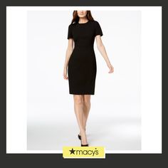 in stock Black Career Dresses, Calvin Klein Black Dress For Work, Calvin Klein Black Workwear Dress, Sheath Bodycon Dress For Workwear, Fitted Bodycon Dress For Workwear, Fitted Black Calvin Klein Midi Dress, Fitted Black Midi Dress By Calvin Klein, Black Sheath Dress For Career, Knee-length Bodycon Dress For Career