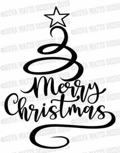 a christmas tree with the words merry christmas written in black ink on a white background