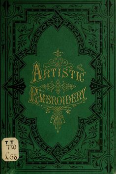 an old book with gold lettering on green cover and ornate border around the edges,