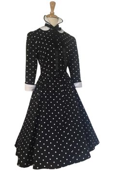 Vintage Polka Dot Dress Black Midi Fit and Flare | Etsy Vintage Polka Dot Dress, Whimsical Dress, White Polka Dot Dress, Girl Vintage, Curated Vintage, Black Midi, Vintage Apparel, Style And Grace, 50s Fashion