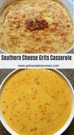 two pictures showing different types of cheese casserole