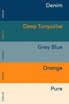 the color scheme for deep turquoise, grey blue, orange, and white is shown