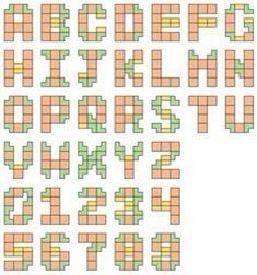 a cross stitch pattern with the letters and numbers for each letter, which are in different colors