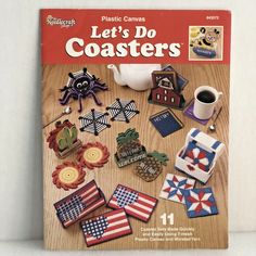 a book with many different items on the cover and in it's title, let's do coasters