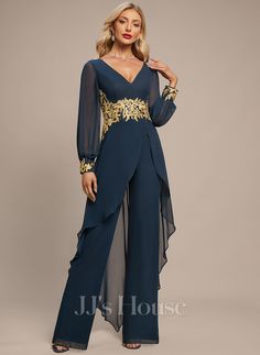 JJ's House Evening Dresses (288711) | JJ's House Womens Active Wear Outfits, Chiffon Evening Dress, Stylish Jumpsuit, Long Blue Dress, Chiffon Evening Dresses, Lace Jumpsuit, فستان سهرة, Bridal Robes, Looks Chic