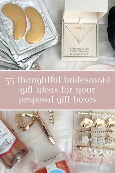 55 thoughtful gift ideas for your proposal gift boxes Ideas For Proposal, Bridesmaid Proposal Box Ideas, Proposal Box Ideas, Bridesmaid Gift Ideas, Will You Be My Bridesmaid Gifts, Creative Gift Ideas, Proposal Boxes, Bridesmaid Boxes, Proposal Box