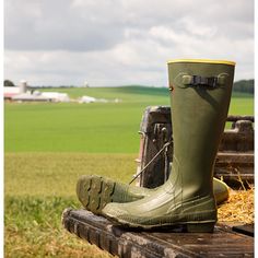 LaCrosse Men's Grange 18" Rubber Hunt Boot - Green - 150040 On Sale Now! This Item Ships FREE! In 1957 we introduced the Grange. A non-insulated, do-it-all rubber boot that our customers knew they could always trust. Today, these boots are alive and well. They're still made from our proven ZXT Rubber. They're still built to perform under the harshest of conditions. And they're still the boots you can call on to get the job done. Key Features of LaCrosse’s Men's Grange 18" Waterproof Rubber Hunti Grunge Boots, Wellies Boots, Rubber Boot, Ll Bean Boot, Rubber Boots, Lacrosse, Hunter Boots, Rubber Rain Boots, Boots Men