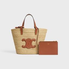 TEEN SUPPLE CELINE CLASSIC PANIER IN RAFFIA AND CALFSKIN - TAN | CELINE Celine Bags, Fragrance Collection, New Sneakers, New Fragrances, Card Holder Wallet, Beauty Accessories, Chain Bags, Small Leather Goods, Leather Handle