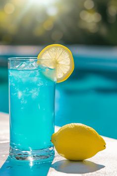 A refreshing Pool Party Punch cocktail made with Pinnacle Vodka, lemonade, and DeKuyper Blue Curacao, perfect for summer parties. The vibrant blue color adds excitement to warm days.