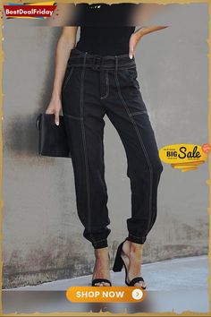 Women Black Sashes Pocket Cargo Pants Lace Up Trousers P113985 Casual Stretch Belted Bottoms, Chic Black Cargo Pants For Fall, Chic Mid-rise Belted Bottoms, Mid-rise Black Cargo Pants For Spring, Black Mid-rise Cargo Pants For Spring, Workwear Black Cargo Pants With Elastic Waistband, Black Elastic Waistband Cargo Pants For Work, Black Cargo Pants With Elastic Waistband For Work, Trendy Non-stretch Black Cargo Pants