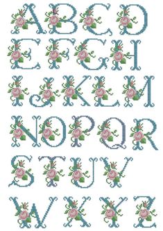 cross stitch alphabet with flowers and letters