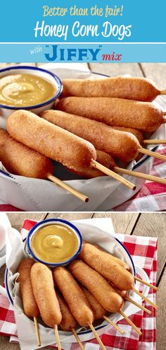 Bring the delicious taste of Summer fair Honey Corn Dogs right into your kitchen, with the help of “JIFFY” Honey Corn Muffin Mix. They’re an easy treat to enjoy all Summer long. Diy Corn Dogs Jiffy, Sausage Corn Dog Recipe, Corn Dogs Homemade Easy, Jiffy Cornbread Corndogs, Making Corn Dogs, Corn Dog Recipe Without Cornmeal, Jiffy Cornbread Hot Dogs, Jiffy Corn Muffin Mix Hot Dogs