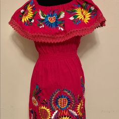 Authentic Mexican Embroidered Dress Spring Multicolor Embroidered Dress With Neckline Detail, Spring Fiesta Dress With Embroidered Hem, Casual Multicolor Embroidered Dress With Floral Details, Multicolor Geometric Embroidered Dress For Spring, Embroidered Dresses For Spring Fiesta, Casual Dress With Multicolor Embroidered Hem, Casual Dress With Multicolor Embroidered Neckline, Casual Dress With Multicolor Embroidery And Embroidered Hem, Spring Fiesta Dress With Multicolor Embroidery