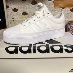 Adorable Platform Bottom! Adidas Nizza Platform High Top, Adidas Platform High Top, Luxury Adidas Skate Shoes With Round Toe, Adidas White High Top Sneakers, Plateau Sneaker Adidas, Adidas Originals Nizza Platform, Adidas Mnd White, Adidas Platform Sneakers Nizza, Triple Platform Adidas