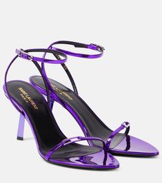 Purple Heels, Bridal Bag, Designer Pumps, Saint Laurent Shoes, Roger Vivier, Evening Shoes, Carrie Bradshaw, Ankle Straps, Metallic Leather