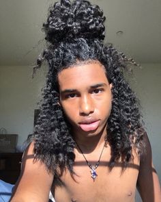 3c Curly Hair Men, Long 3c Hair, Curly Hair Black Men, Ponytail Curly Hair, 3c Hairstyles, Mens Twists, Curls Ponytail, Dark Curls, Long Hair Problems