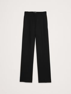 We cut this pant for a sleek and sharply-tailored fit, opting for a barely-there Hollywood waistband and darts at the back waist to create a clean look that's also ultra-comfortable.  For fabric, we reached for our Siena Italian wool—a customer favorite for its all-weather weight and hint of stretch.  High Rise Modern Straight: High rise (12") with a relaxed fit through the thighs and a straight leg.  Full length.  Fabric from Italy's Marzotto mill.  Responsible Wool Standard Certified: This global standard protects the sheep that supply the wool for this garment as well as the land they graze, working to make it better for the environment and the sheep.  Zip fly with hook-and-bar closure.  Front and back pockets.  Unlined.  High Rise Modern Straight: High rise (12") with a relaxed fit thr Non-stretch High Rise Black Pants, Black Wool Straight Leg Pants, Sleek Black Full-length Pants, Black Straight Leg Pull-on Bottoms, Black Moisture-wicking Straight Leg Pants, The Sheep, Wool Pants, Siena, The Land