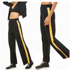 Activewear Sets, Forever 21 Pants, Active Wear Pants, Active Wear Outfits, Black And Yellow, Wearing Clothes, Black Jumpsuit, Black N Yellow, Pant Jumpsuit