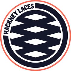 the haganey laces logo in orange and black on a white background with an orange circle