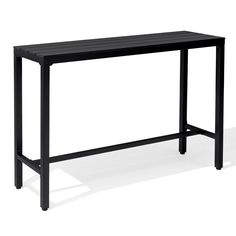 a black table sitting on top of a white floor