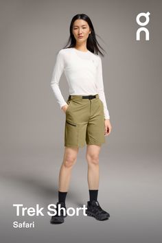 Love weekend hikes and outdoor adventure? These shorts are lightweight, multi-pocketed and engineered for endless discovery | On Women's Trek Short Shorts in Safari, Size: Small. Hiking, travel, warm weather Hiking, Travel. Performance Outdoor | Polyamide/Recycled Polyester Khaki Shorts With Built-in Shorts For Outdoor Activities, Casual Khaki Shorts For Camping, Khaki Utility Shorts For Outdoor Activities, Khaki Cargo Shorts For Outdoor Activities, Sporty Khaki Shorts For Outdoor Activities, Casual Camping Shorts With Functional Pockets, Khaki Hiking Shorts, Green Cargo Shorts With Functional Pockets For Outdoor, Khaki Cargo Shorts For Hiking