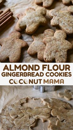 almond floured gingerbread cookies with cinnamon sticks in the foreground and on top