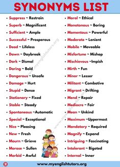 the words in english are used to describe antony's list