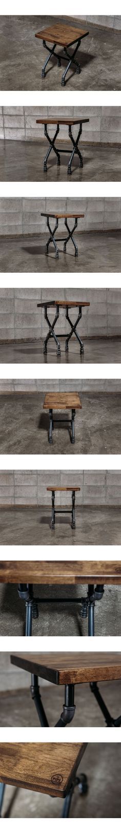 four different views of benches and tables on the floor in an empty room with concrete floors