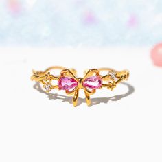 Pretty In Pink Ring Cute Gold Rings Kids, Pretty Rings Paper, Rings Kids Jewelry, Disney Rings, Popular Earrings, Pink Wrap, Flat Back Earrings, Handmade Jewelry Tutorials, Bow Ring