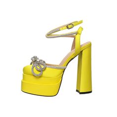 Women Pumps Super High Heels Plus Size Crystal Female Sexy Sandals Butterfly Knot Fashion Platform Ladies Summer Shoes New Glamorous Yellow Party Sandals, Yellow Block Heel Sandals For Party, Yellow High Heel Party Shoes, Yellow Platform Heels For Party, Yellow Open Heel Party Heels, Yellow Open Heel Party Shoes, Yellow Party Heels With Padded Heel, Yellow Sandals With Heel Strap For Party, Yellow Sandals With Wrapped Heel For Party