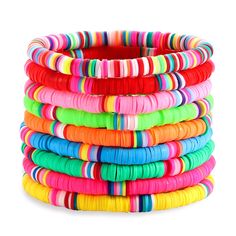 PRICES MAY VARY. 【HEISHI BEADED BRACELET】—Are you ready to party on the beach? Here is a Hawaii heishi Beaded bracelet designed in a Surfer Style and nicely crafted with Multi-color African Vinyl Beads on stretch-to-fit bands.one size fit most ,includes 9 stackable bracelets Perfect for layering,Wear them all at once or give a few to friends. 【SIZE & MATERIAL】—Add interest to everyday looks with Stacking bracelets, Crafted with enchanting 6mm african vinyl disc beads, lightweight ,waterproof and Heishi Bracelets, Vinyl Disc, Brand Words, Surfer Style, Fun Bracelet, Stacking Bracelets, Beads Bracelet Design, Buy Crystals, Presents For Mom