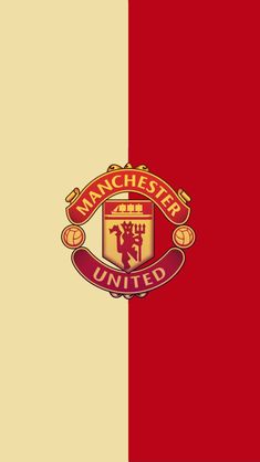 the manchester united flag is shown in red, white and yellow with an emblem on it