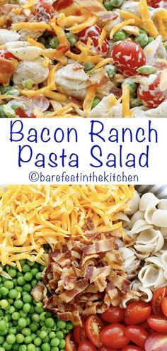 bacon ranch pasta salad with peas and tomatoes