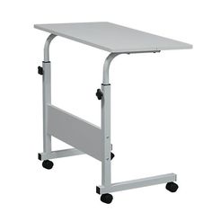 a white desk with wheels on it