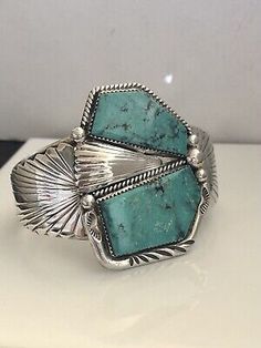 (eBay) Large Signed Sterling Silver Native American Turquoise Stamped Cuff Bracelet Native American Turquoise, Turquoise Bracelet Cuff, American Turquoise, Navajo Turquoise, Turquoise Cuff, Metal Bracelets, Bracelets And Charms, Blue Fashion, Cuff Bracelet