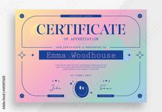 a colorful certificate with an ema woodhouse design