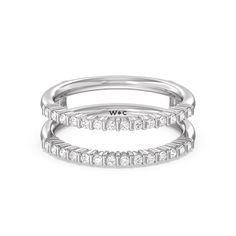 two white gold wedding bands with diamonds on each band, set in 18k white gold