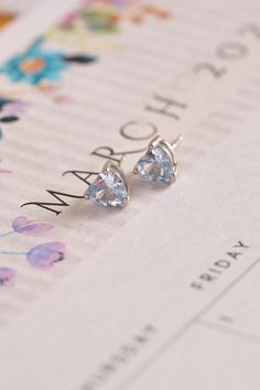 Our March Birthstone Earrings make for a thoughtful gift or lovely personal purchase this Mother’s Day. Celebrating March with its unique aquamarine stone, these claw stud earrings feature a lovely heart shape. Aquamarine is said to bring health and hope to those born in this month. March Birthstone Jewelry, Birthstone Earrings, March Birthstone, Aquamarine Stone, Birthstone Earring, March Birth Stone, Heart Shape, Pretty Dresses, Aquamarine