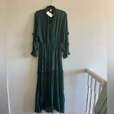 Long Dress, Long Sleeves, Green, Beautiful Dress, Brand New, Never Wore It. Smoke Free Home Long Dress Long Sleeves, Long Hunter, Hunter Green Dress, Hunter Green Dresses, Dress Long Sleeves, Hunter Green, Beautiful Dress, Dress Long, Ruffle Dress