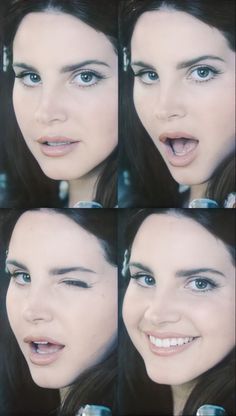 four pictures of a woman making funny faces