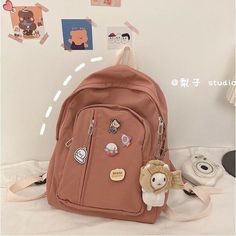 Brown Korean, College Bags For Girls, Cute Backpacks For School, Puppy Black, Kawaii School