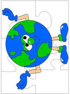 a piece of puzzle with the earth on it's face and hands in blue gloves